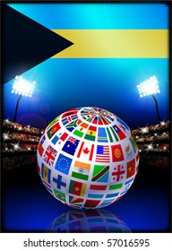 Bahamas Flag with Globe on Stadium Background Original Illustration