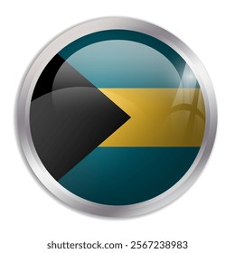 Bahamas flag - glossy circle button displays a colorful flag representing a country cultural identity and heritage. The essence of national pride and unity.