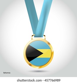 Bahamas Flag in gold Medal. Vector Illustration. RIO Olympic Game gold Medal. Vector Illustration