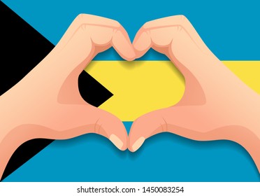 Bahamas flag and hand heart shape. Patriotic background. National flag of Bahamas vector illustration