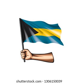 Bahamas flag and hand on white background. Vector illustration