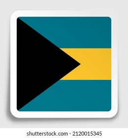 Bahamas flag icon on paper square sticker with shadow. Button for mobile application or web. Vector
