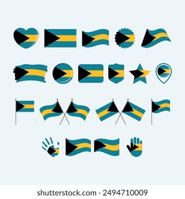 Bahamas flag icon set vector isolated on a gray background. Bahamas flag graphic design element. Bahamian flag icons in flat style. Bahamas symbols collection