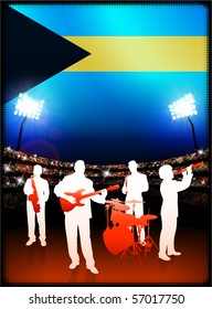 Bahamas Flag with Live Music Band on Stadium Background Original Illustration