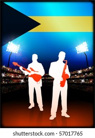 Bahamas Flag with Live Music Band on Stadium Background Original Illustration
