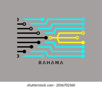Bahamas flag logo design, with digital technology connection vector design