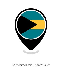 Bahamas flag and map pointer icon. Bahamas national flag location icon vector.