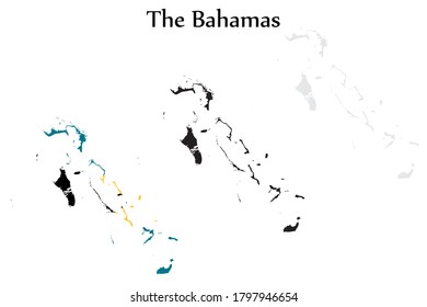 Die Bahamas Fahne und Karte formen schwarz-graue Farbe. EPS.file.