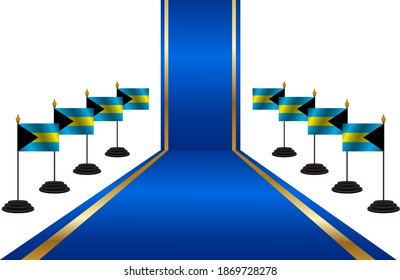 Bahamas flag on a chrome flag pole and luxury carpet isolation over white background, Template for independence day poster design
g, Vector