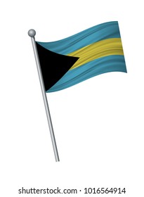 bahamas flag on the flagpole. Official colors and proportion correctly. waving of bahamas flag on flagpole, vector illustration isolate on white background.