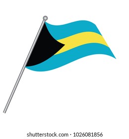 bahamas flag on the flagpole. Official colors and proportion correctly. waving of bahamas flag on flagpole, vector illustration isolate on white background.