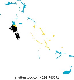 Bandera de las Bahamas en el mapa sobre fondo transparente