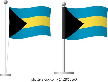 Bahamas flag on pole. Metal flagpole. National flag of Bahamas vector illustration