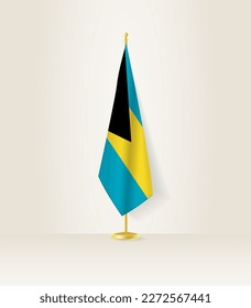 The Bahamas flag on a flag stand. Vector illustration.