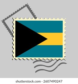 Bahamas flag postage stamp. Isolated vector illustration on grey post stamp background