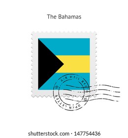 Bahamas Flag Postage Stamp on white background. Vector illustration.