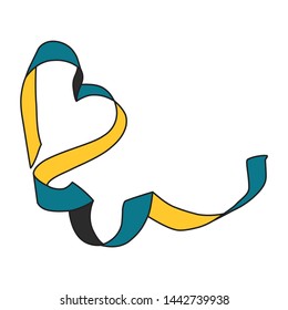 Bahamas flag ribbon heart on white background, vector illustration.