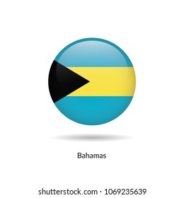 Bahamas flag - round glossy button. Vector Illustration.