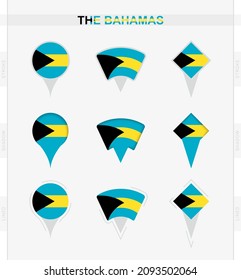 The Bahamas flag, set of location pin icons of The Bahamas flag. Vector illustration of national symbols.