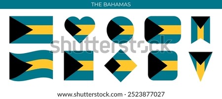 The Bahamas flag set. National flag in various shapes. Vector illustration isolated on white background