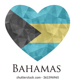 Bahamas flag shape heart in geometric rumpled triangular low poly origami style graphic illustration,mosaic polygonal style.Symbol of love to country.Retro or vintage style background.
