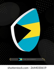 The Bahamas Flag Shield icon in 3D on Dark Modern Abstract Rugby Background. Perfect for sports events, heritage themes, national celebrations, and patriotic designs.