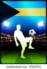 Bahamas Flag with Soccer Player on Stadium Background Original Illustration