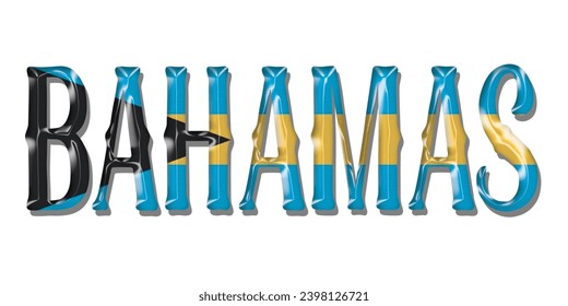 BAHAMAS flag text font, 3D BAHAMAS flag colorful background, BAHAMAS flag vector illustration