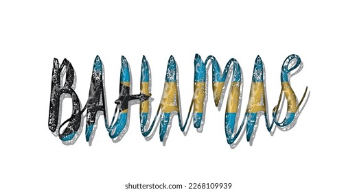 Bahamas flag text font, symbol background, flag ribbon typography lettering logo label banner, 3D colorful background, vector illustration