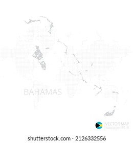 Mapa gris de Bahamas aislado en fondo blanco con línea de malla abstracta y escalas puntuales. Ilustración vectorial eps 10