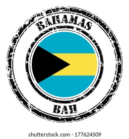 Bahamas grunge flag on button stamp 