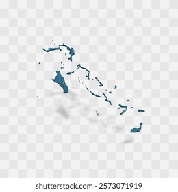 Bahamas high detailed vector representation of country silhouette. 3D map on transparent background with dropped shadow. For educational, decorative, or informational use.