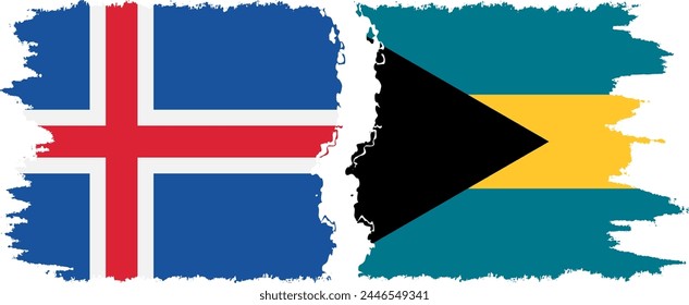 Bahamas and Iceland grunge flags connection, vector