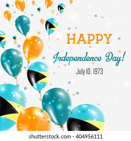 Bahamas Independence Day Greeting Card. Flying Balloons in Bahamian National Colors. Happy Independence Day Bahamas Vector Illustration.