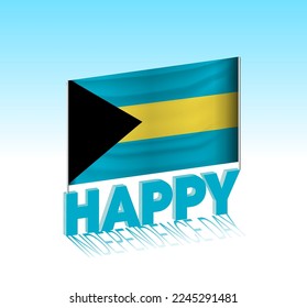 Día de la Independencia de las Bahamas. Simple bandera de las Bahamas y cartel en el cielo. 3 quinquies plantilla de letras. Mensaje de diseño de día especial listo.