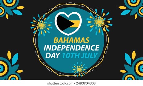 Bahamas Independence Day  vector banner design with geometric shapes and vibrant colors on a horizontal background. Happy Bahamas Independence Day modern minimal poster.