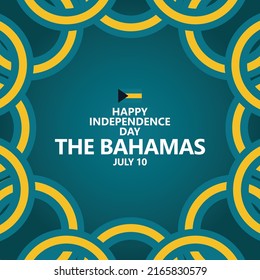 Plantilla vectorial del día de la independencia de las Bahamas con banderas de cinta. Festividades y festivales en el país caribeño.