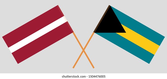 Bahamas and Latvia. Crossed Bahamian and Latvian flags