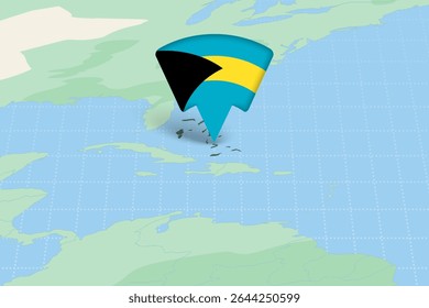 The Bahamas Location Highlighted on American Map with Flag Icon. Detailed Vector Design.