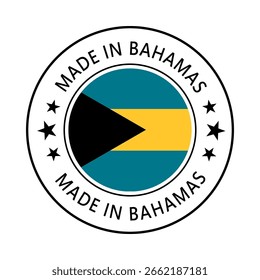 Bahamas Hecho en sello en círculo con Plantilla de Vector de la bandera sobre fondo blanco