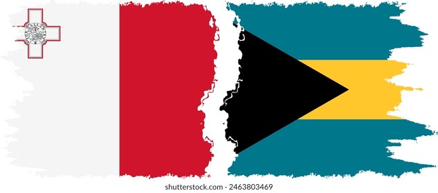 Bahamas and Malta grunge flags connection, vector