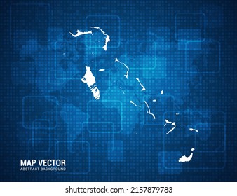 Die Bahamas-Karte mit abstrakter, blauer Hintergrund-Technologie Pixel-Platine Textur.