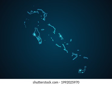 The Bahamas map Abstract mash line and point scales on dark background. Wire Frame 3D mesh polygonal network line. Network line, design sphere, dot and structure vector.