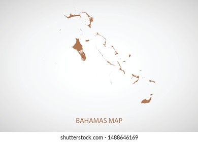 Bahamas map, brown color and country name. Map of North America. Vector map on gray background. Symbol for your web site design map logo. app, ui, Travel vector eps10, concept Illustration.