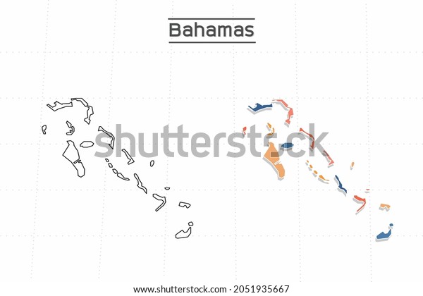 Bahamas map city vector\
divided by colorful outline simplicity style. Have 2 versions,\
black thin line version and colorful version. Both map were on the\
white background.