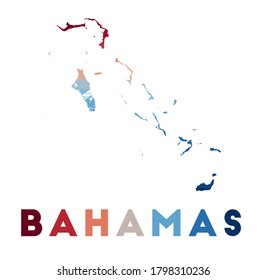 Bahamas map. Map of the country with beautiful geometric waves in red and blue colors. Vivid Bahamas shape. Vector illustration.