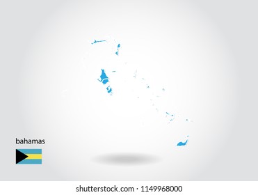 bahamas map design with 3D style. Blue bahamas map and National flag. Simple vector map with contour, shape, outline, on white.