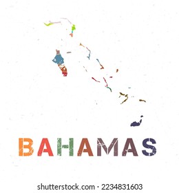 Bahamas map design. Shape of the country with beautiful geometric waves and grunge texture. Appealing vector illustration.