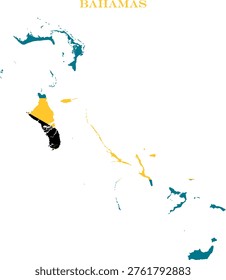 Bahamas Map Flag Caribbean Vector Outline with Tropical Design