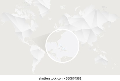 The Bahamas map with flag in contour on white polygonal World Map. Vector Illustration.